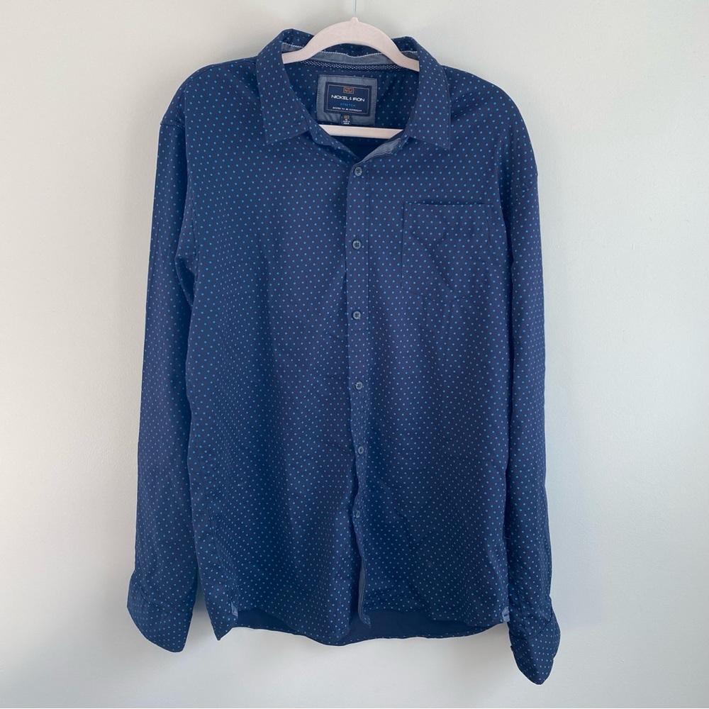 NWOT Navy Blue Dot Men’s XL Button-down Casual Shirt